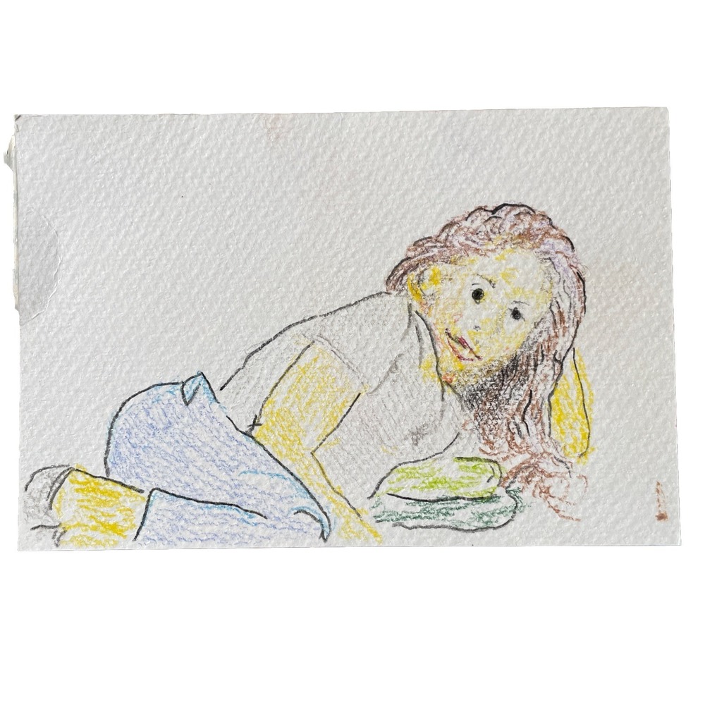 Oman Original Art 4x6 Expressionist Paper 45 Year Old Grown Woman Painting Fine